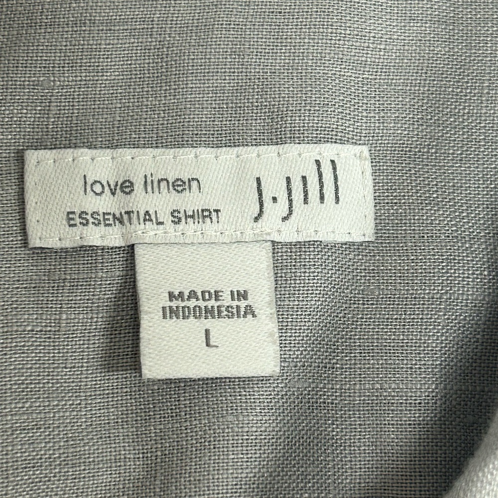 J. Jill Women’s Gray Love Linen Essential Long‎ Sleeve Button Down Shirt  Sz L - Picture 7 of 8